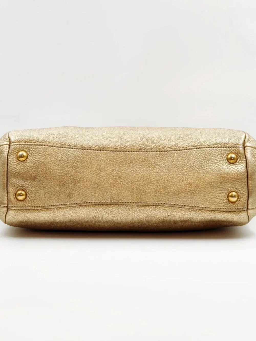 Prada Vitello Daino Metallic Gold Pebbled Leather Satchel Bag